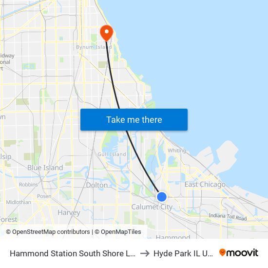 Hammond Station South Shore Line to Hyde Park IL USA map