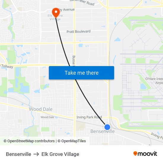 Bensenville to Elk Grove Village map