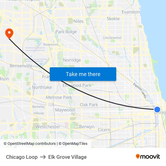 Chicago Loop to Elk Grove Village map