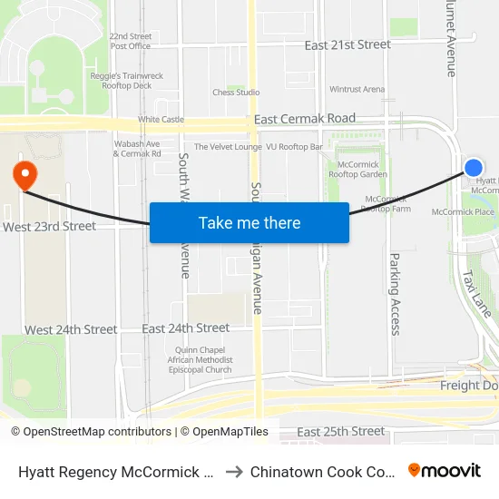 Hyatt Regency McCormick Place Chicago to Chinatown Cook County IL USA map