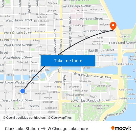 Clark Lake Station to W Chicago Lakeshore map