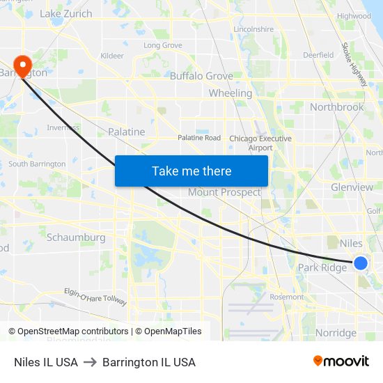 Niles IL USA to Barrington IL USA map