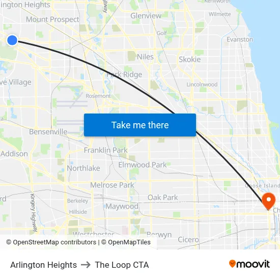 Arlington Heights to The Loop CTA map