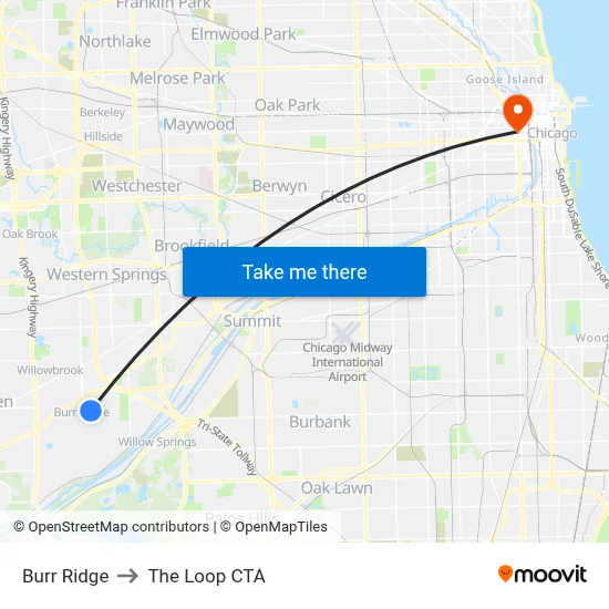 Burr Ridge to The Loop CTA map