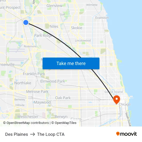 Des Plaines to The Loop CTA map