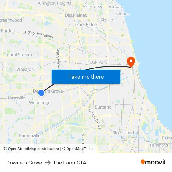 Downers Grove to The Loop CTA map