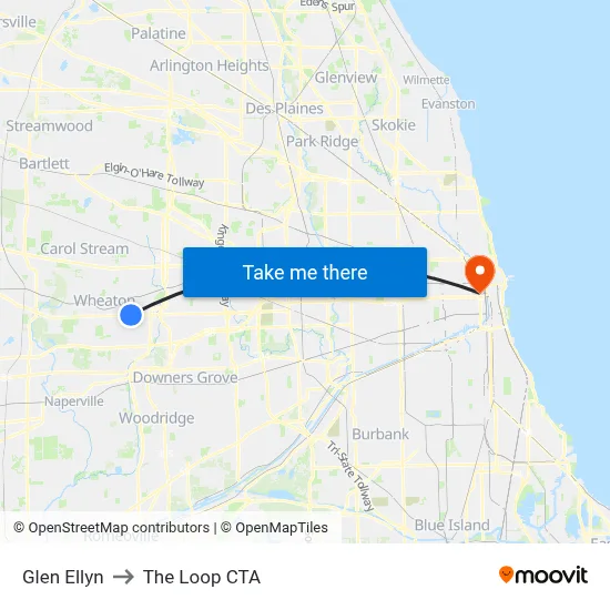 Glen Ellyn to The Loop CTA map