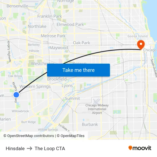 Hinsdale to The Loop CTA map