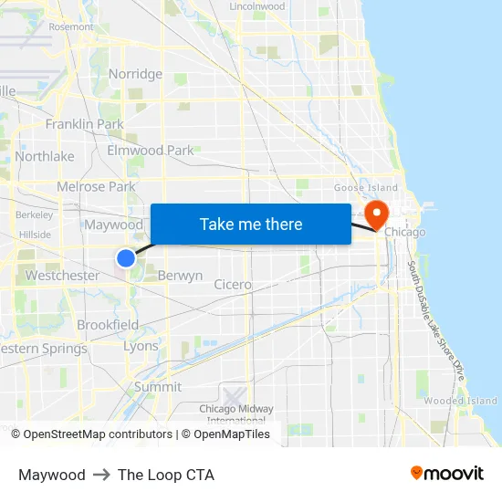 Maywood to The Loop CTA map