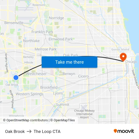 Oak Brook to The Loop CTA map