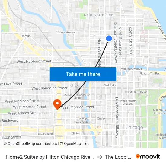 Home2 Suites by Hilton Chicago River North to The Loop CTA map