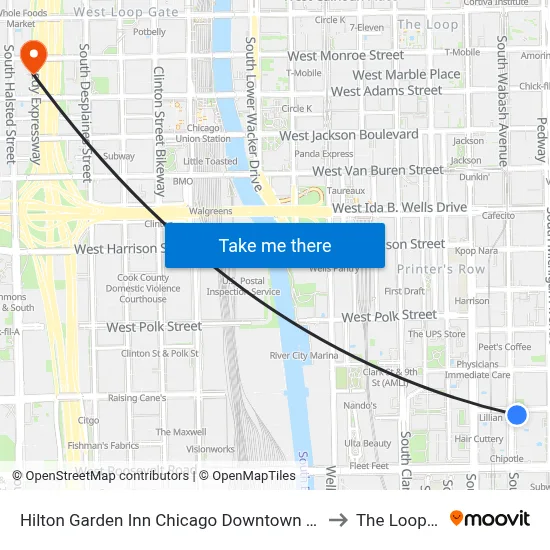 Hilton Garden Inn Chicago Downtown South Loop to The Loop CTA map
