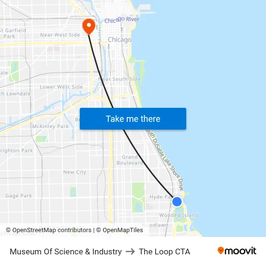 Museum Of Science & Industry to The Loop CTA map