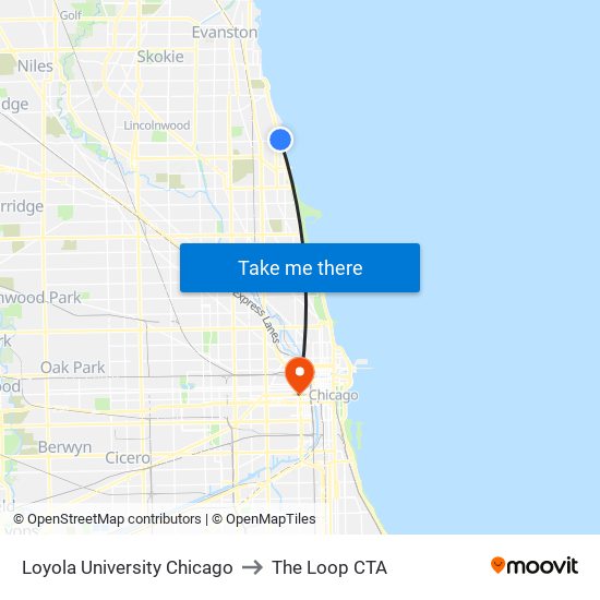 Loyola University Chicago to The Loop CTA map