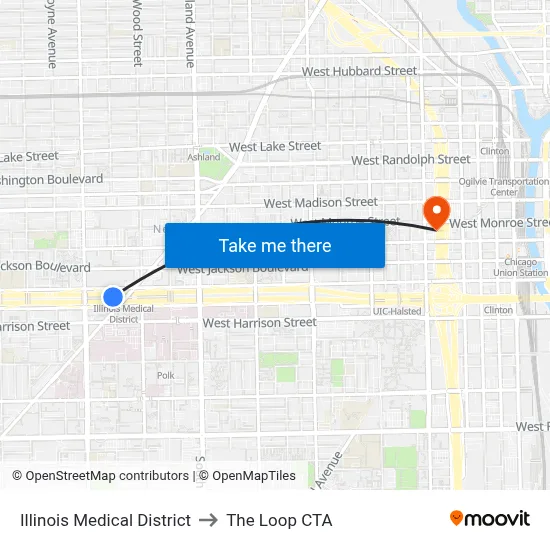 Illinois Medical District to The Loop CTA map