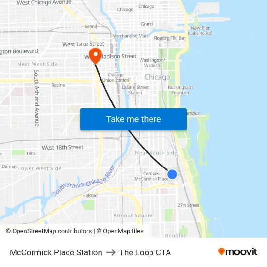 McCormick Place Station to The Loop CTA map