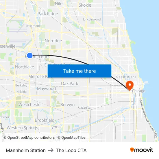 Mannheim Station to The Loop CTA map