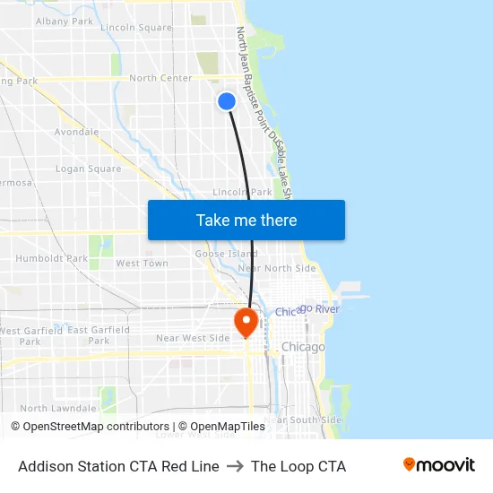 Addison Station CTA Red Line to The Loop CTA map