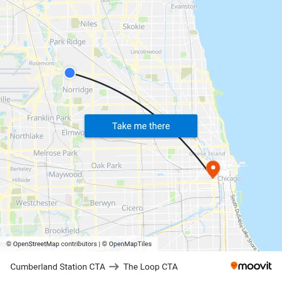 Cumberland Station CTA to The Loop CTA map