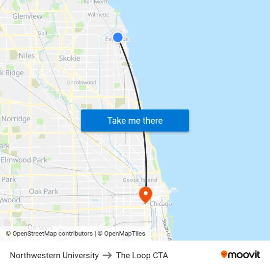 Northwestern University to The Loop CTA map