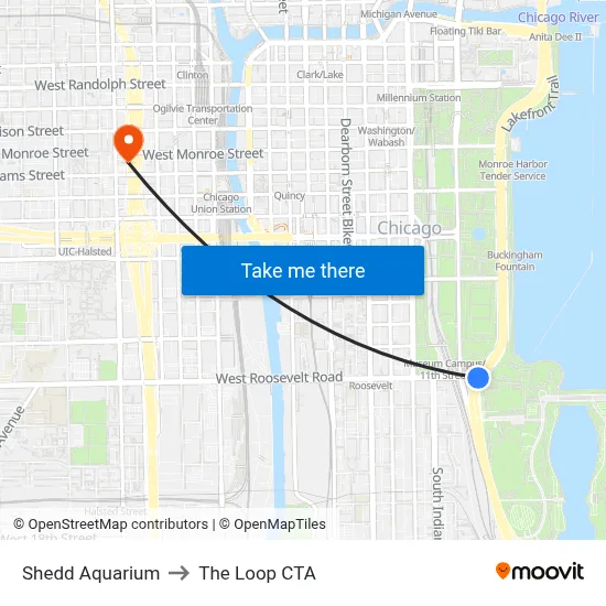 Shedd Aquarium to The Loop CTA map