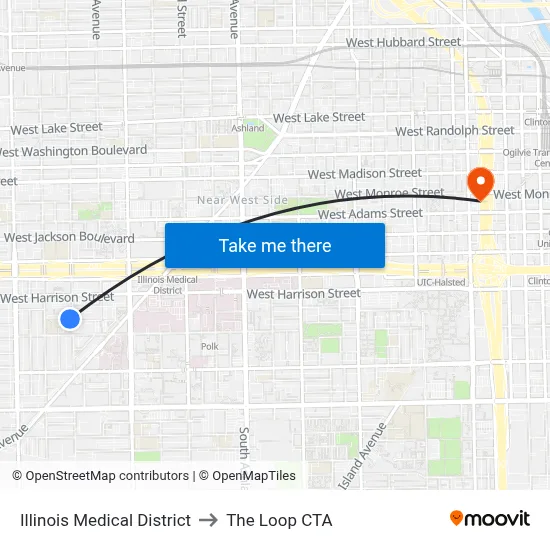 Illinois Medical District to The Loop CTA map