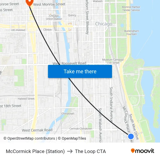 McCormick Place (Station) to The Loop CTA map