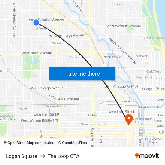 Logan Square to The Loop CTA map