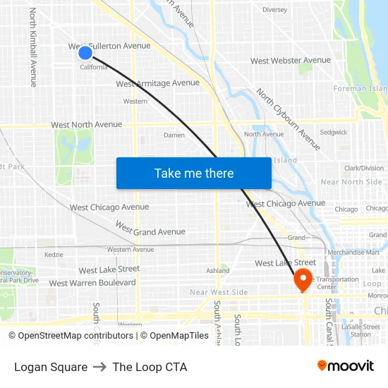 Logan Square to The Loop CTA map