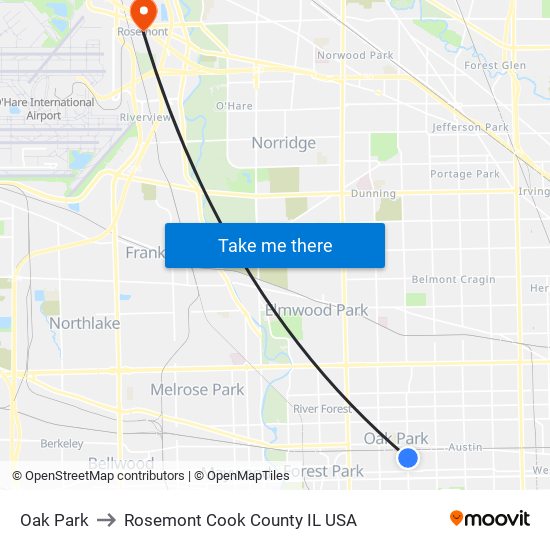 Oak Park to Rosemont Cook County IL USA map