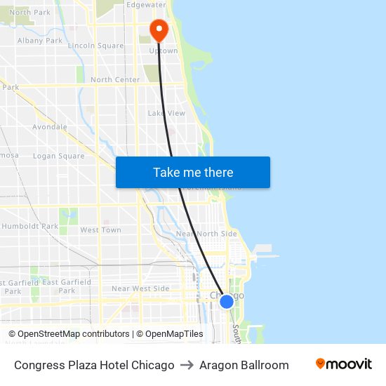 Congress Plaza Hotel Chicago to Aragon Ballroom map