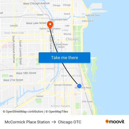 McCormick Place Station to Chicago OTC map