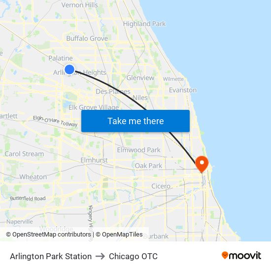 Arlington Park Station to Chicago OTC map