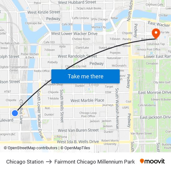 Chicago Station to Fairmont Chicago Millennium Park map