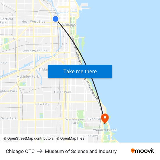 Chicago OTC to Museum of Science and Industry map