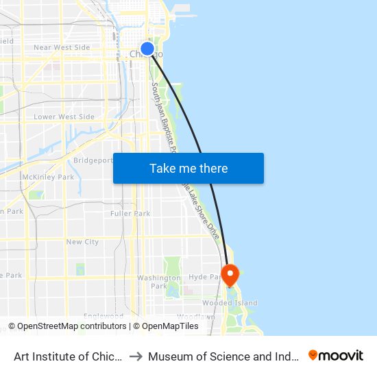 Art Institute of Chicago to Museum of Science and Industry map