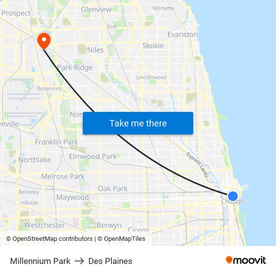 Millennium Park to Des Plaines map