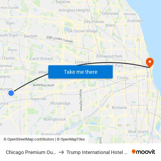 Chicago Premium Outlet Mall to Trump International Hotel and Tower map