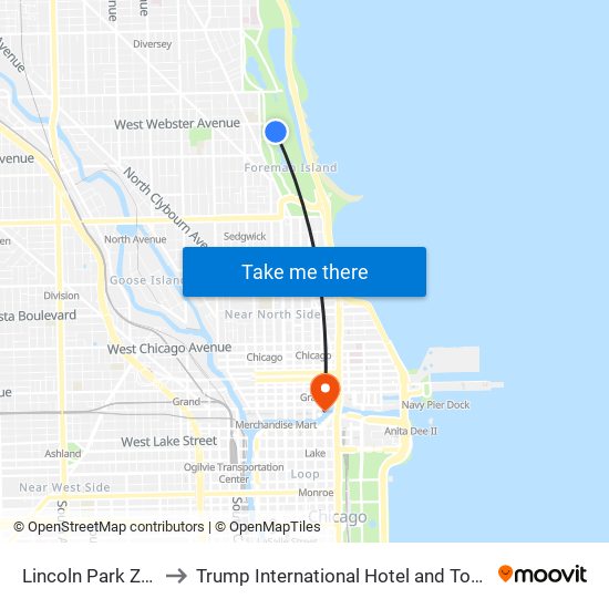 Lincoln Park Zoo to Trump International Hotel and Tower map