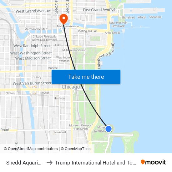 Shedd Aquarium to Trump International Hotel and Tower map