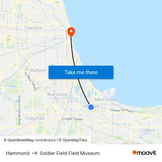 Hammond to Soldier Field Field Museum map