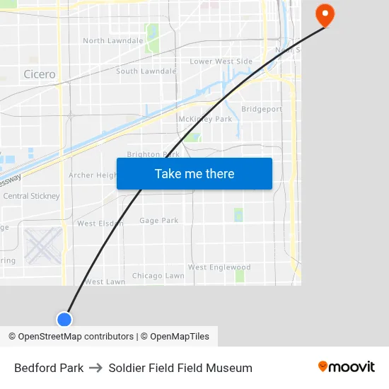 Bedford Park to Soldier Field Field Museum map