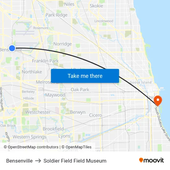 Bensenville to Soldier Field Field Museum map