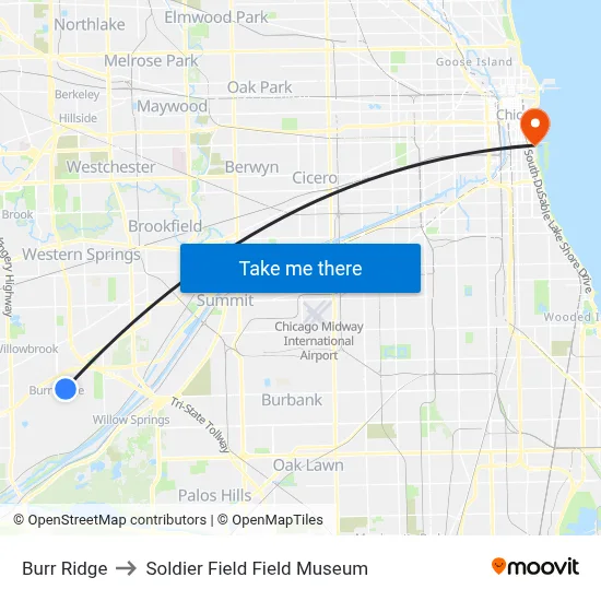 Burr Ridge to Soldier Field Field Museum map