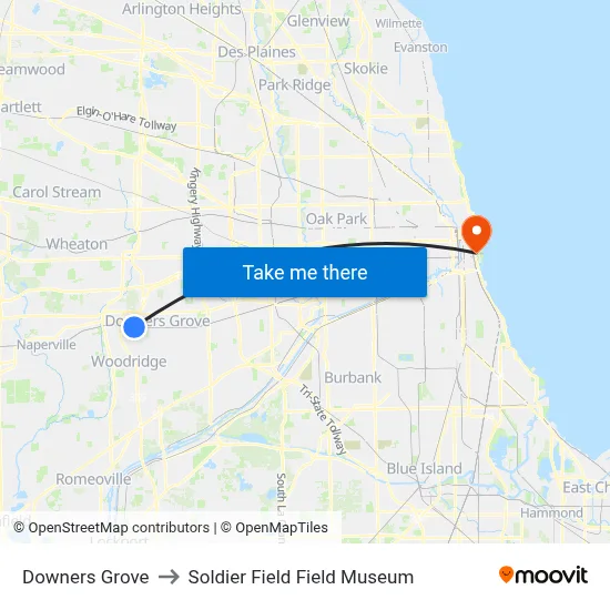 Downers Grove to Soldier Field Field Museum map