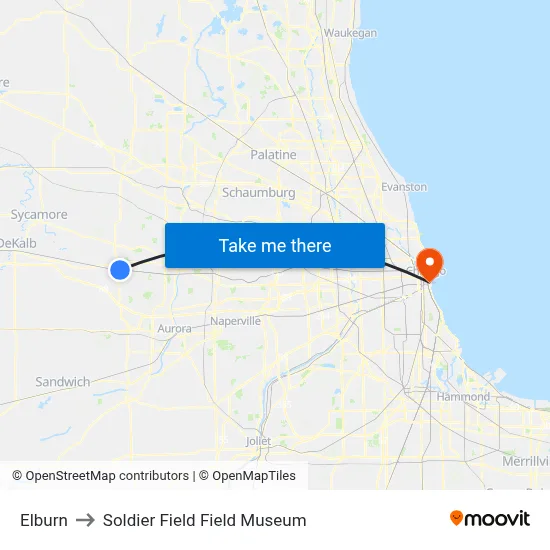 Elburn to Soldier Field Field Museum map