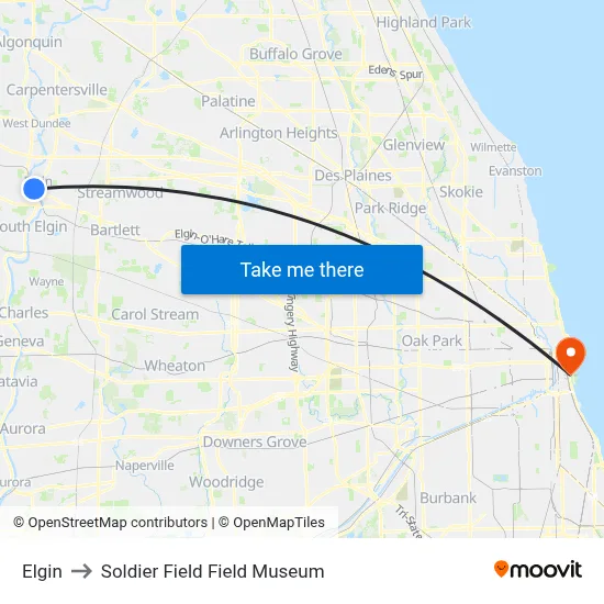 Elgin to Soldier Field Field Museum map