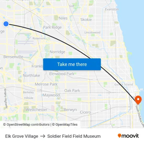 Elk Grove Village to Soldier Field Field Museum map