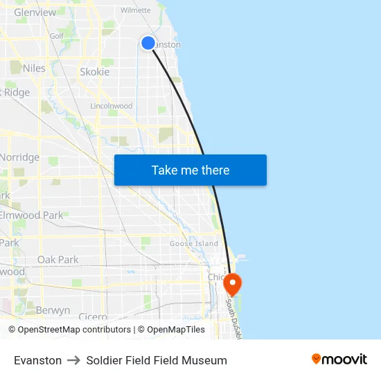 Evanston to Soldier Field Field Museum map