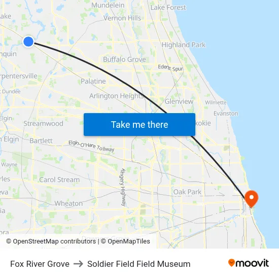Fox River Grove to Soldier Field Field Museum map